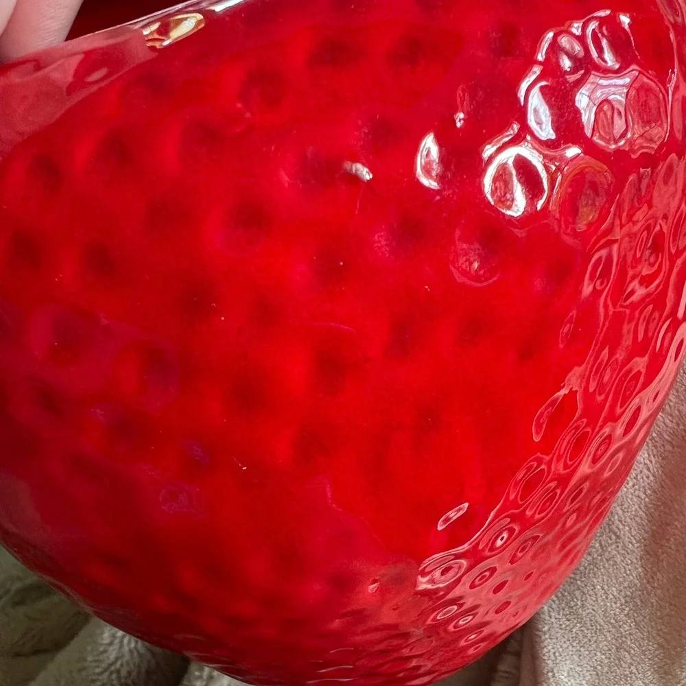 Vintage Ceramic Strawberry Lidded Jar Red Green Fruit Canister Cottagecore Decor
